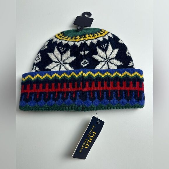 Polo Ralph Lauren Holiday Jacquard Bear Rib-Knit Beanie Cowboy Bear NWT - Picture 2 of 5